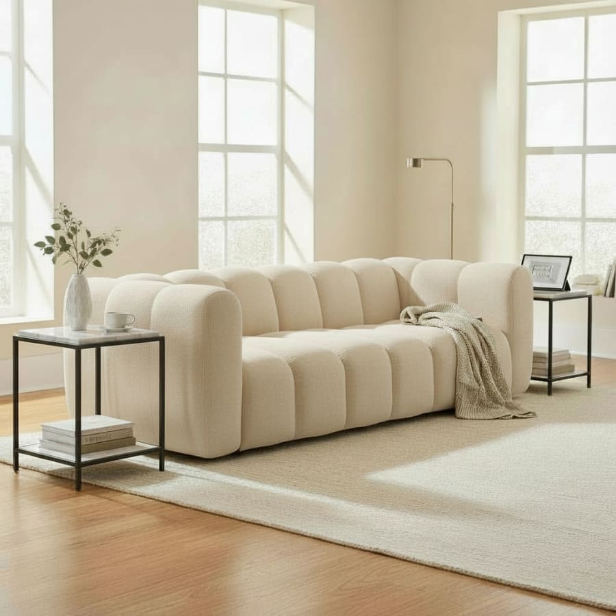 Canap&eacute; 3 places en tissu beige