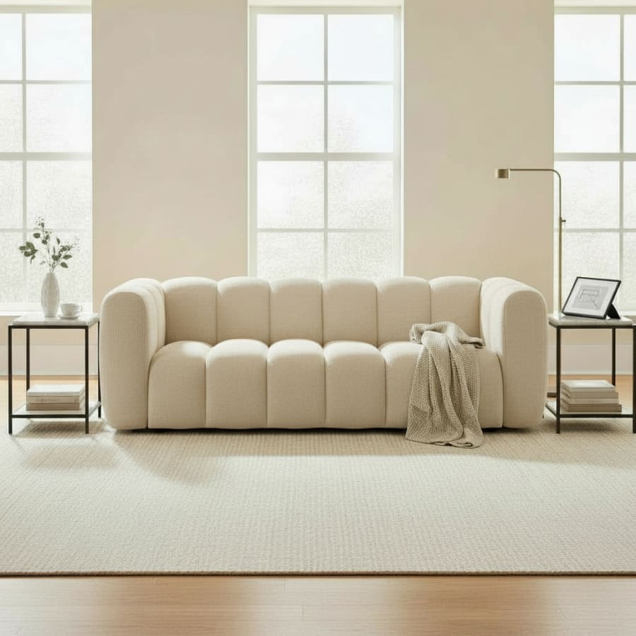 Canap&eacute; 3 places en tissu beige