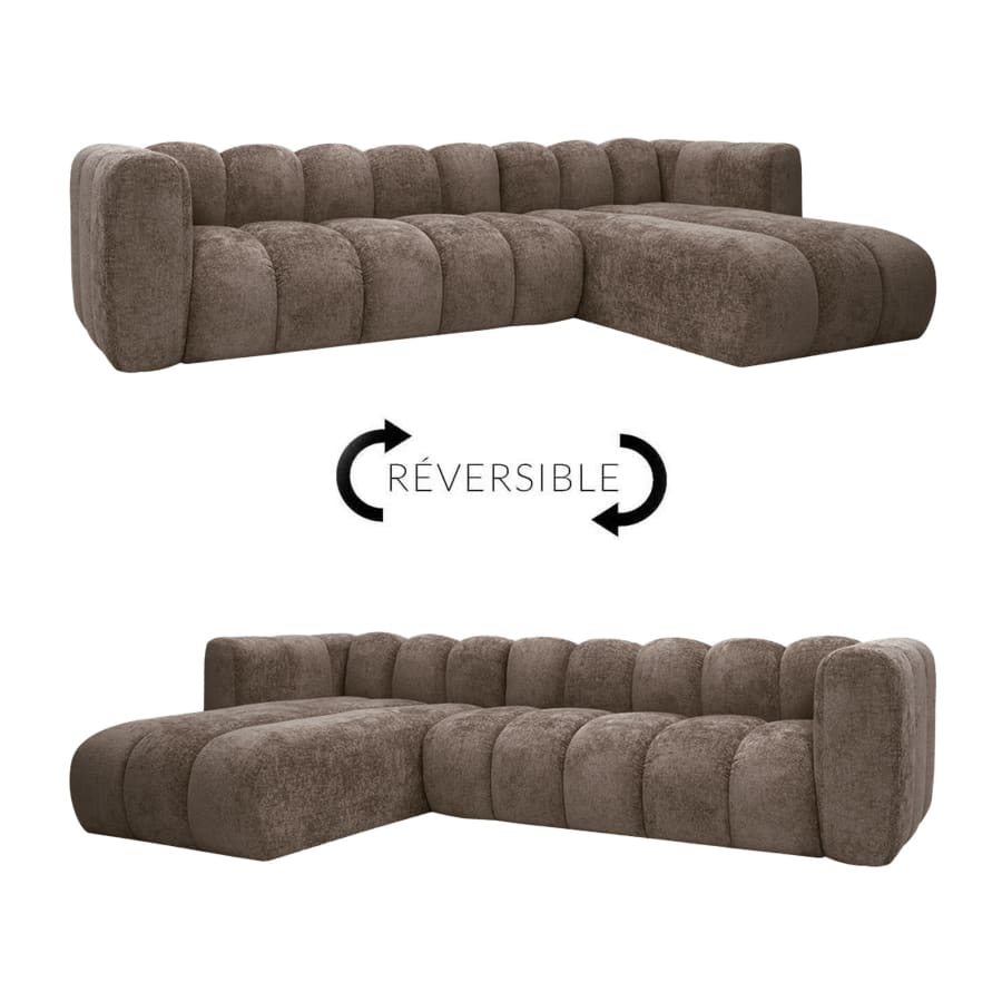 Canap&eacute; d'angle r&eacute;versible en tissu taupe fonc&eacute;
