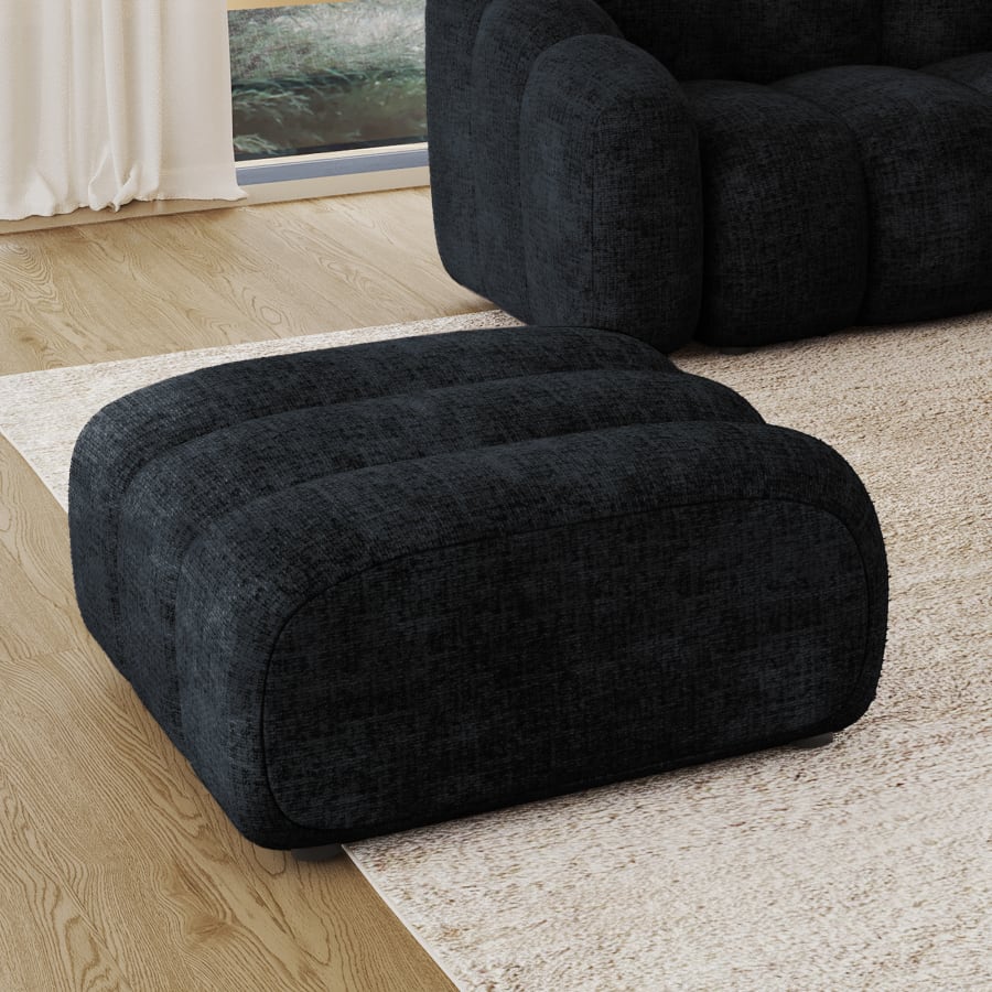 Pouf rectangle matelass&eacute; en tissu noir
