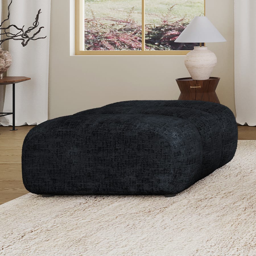 Pouf rectangle matelass&eacute; en tissu noir