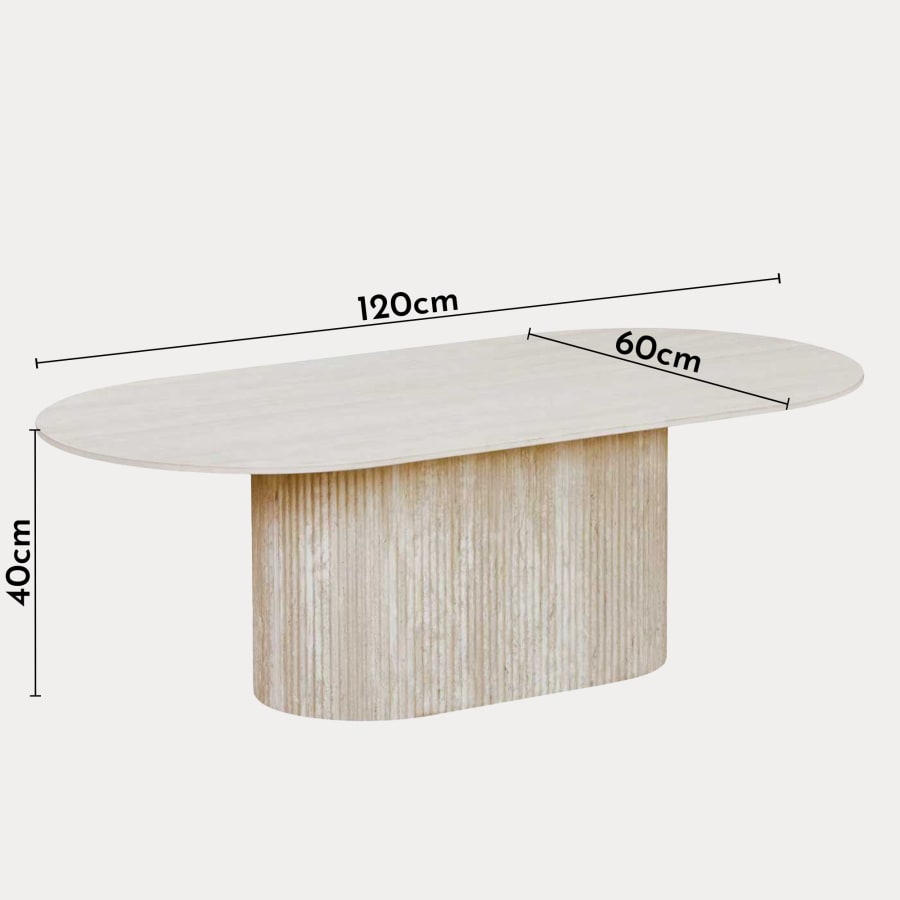 Table basse ovale en c&eacute;ramique beige 120 cm