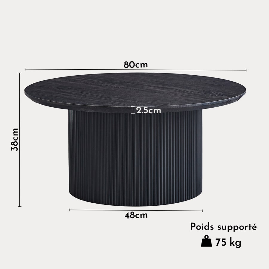 Table basse ronde couleur marron foncé D80 cm