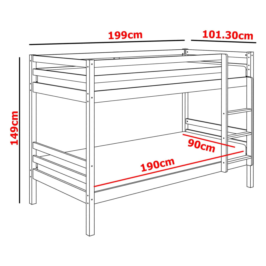 Lit gigogne superposé 3 personnes 90 x 190 cm en bois blanc