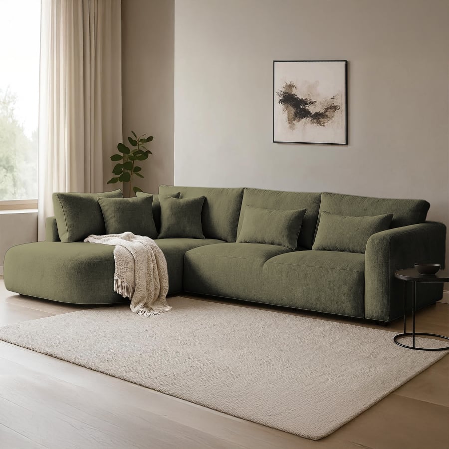 Canapé d'angle en tissu vert - Angle gauche