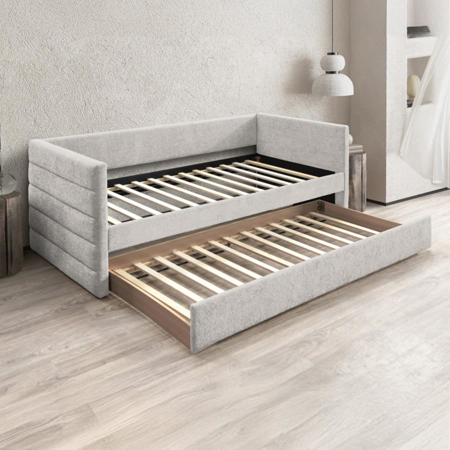 Lit gigogne en tissu beige 90x190 cm