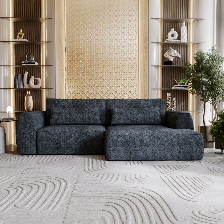 Canap&eacute; d'angle convertible avec coffre en tissu bleu - Angle droit