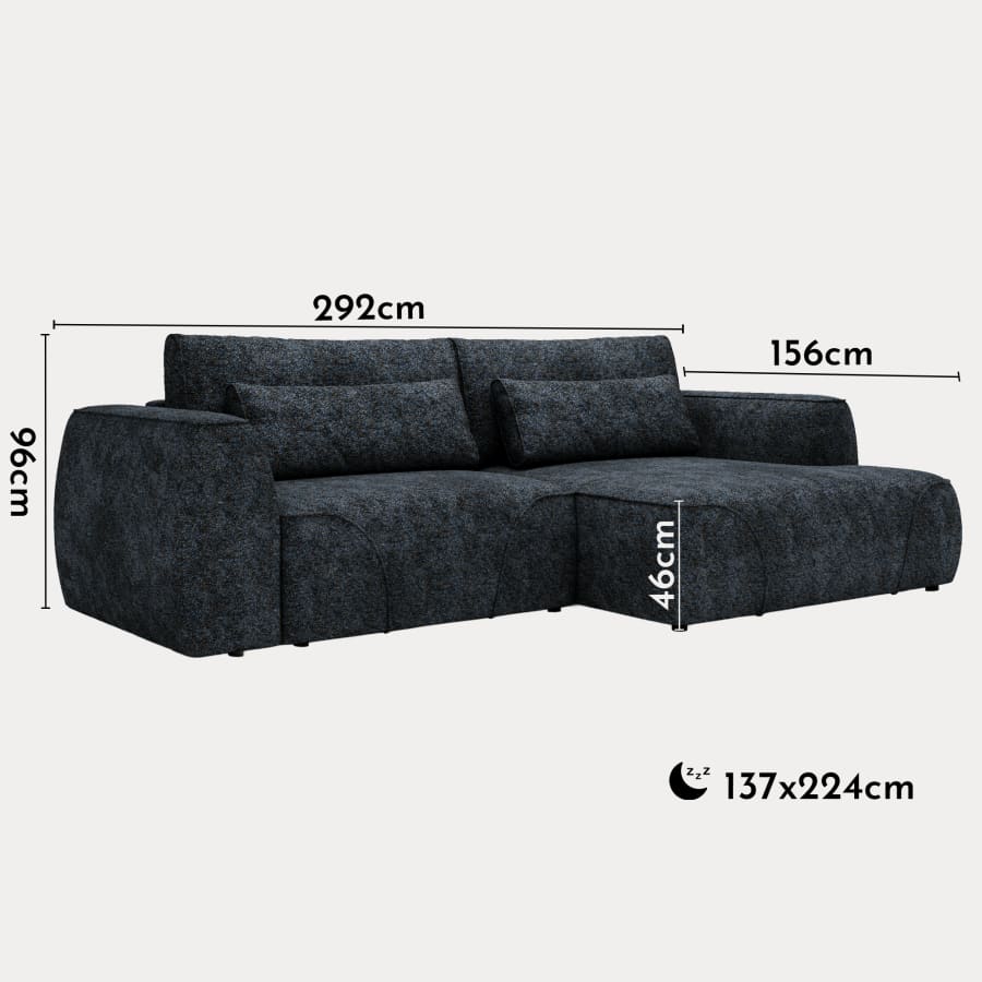 Canap&eacute; d'angle convertible avec coffre en tissu bleu - Angle droit