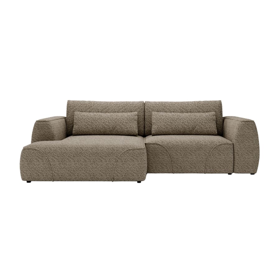 Canap&eacute; d'angle convertible avec coffre en tissu taupe - Angle gauche