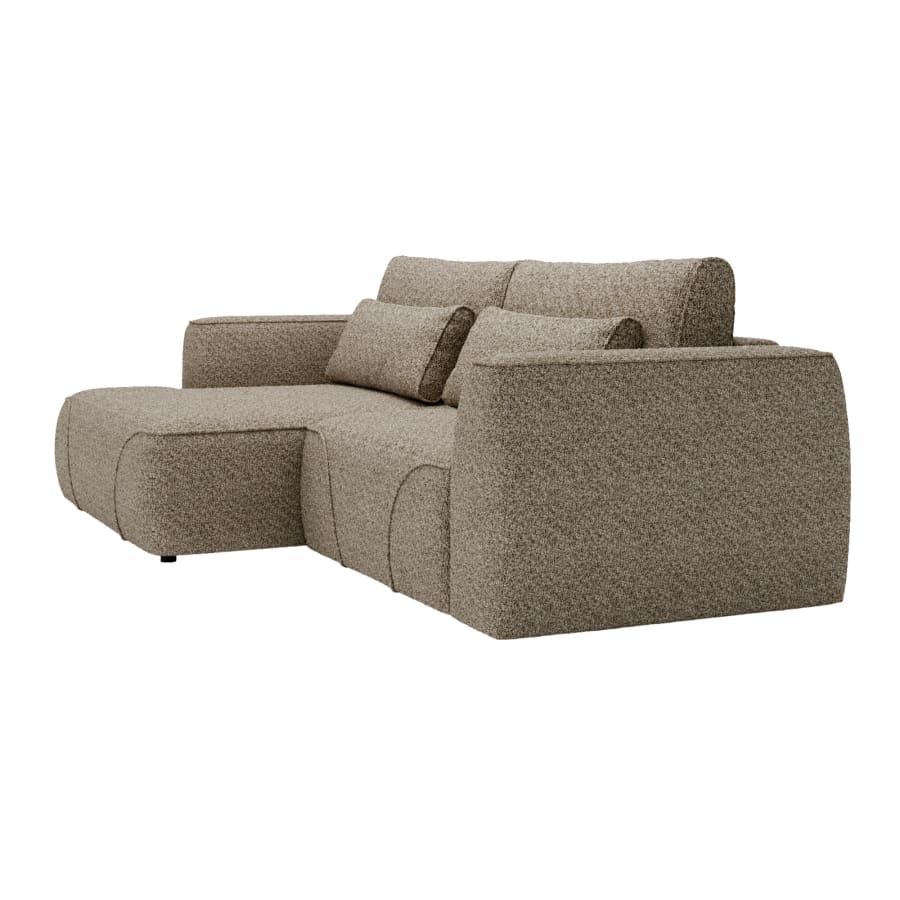 Canap&eacute; d'angle convertible avec coffre en tissu taupe - Angle gauche
