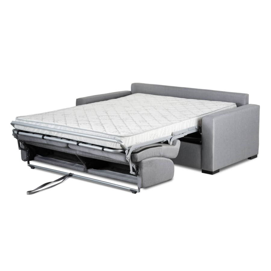 Canapé convertible 3 places en tissu gris clair ouverture express matelas 14 cm