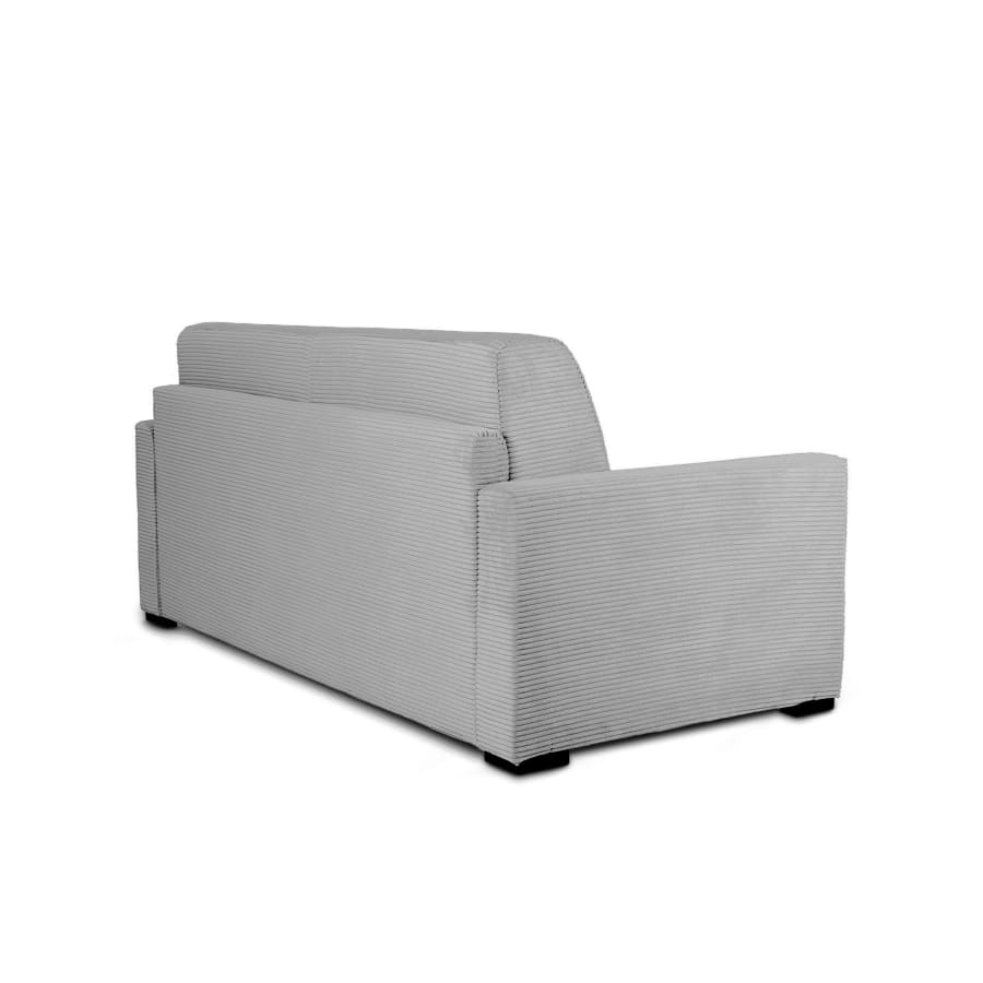 Canapé convertible 3 places en velours côtelé gris clair ouverture express matelas 14 cm