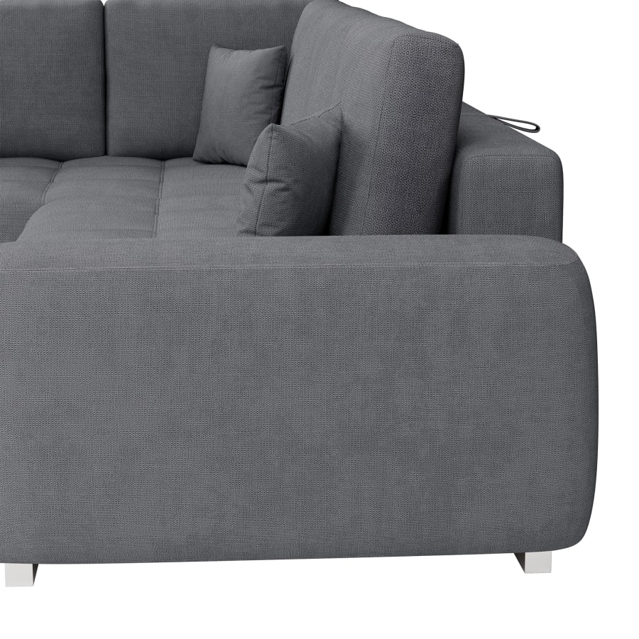 Canap&eacute; d'angle r&eacute;versible et convertible avec coffre en tissu gris