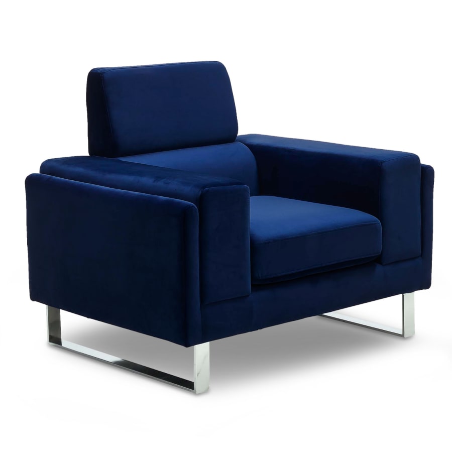 Fauteuil design en velours bleu