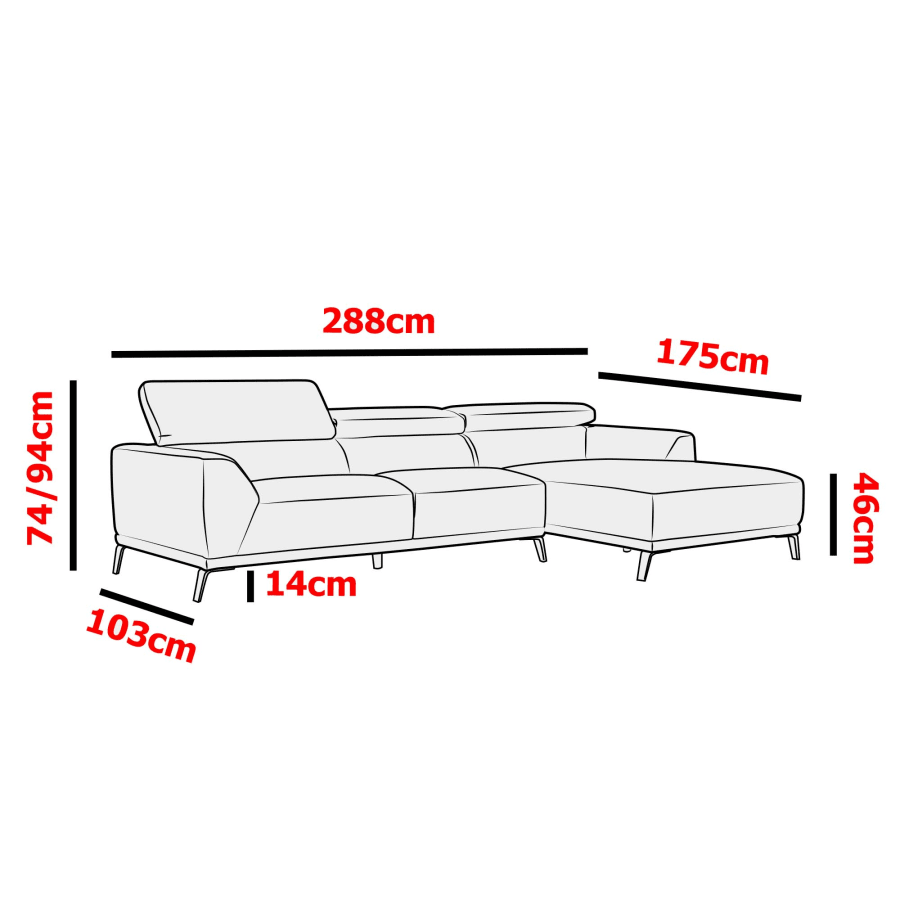 Canapé d'angle avec méridienne en tissu gris clair - Angle droit