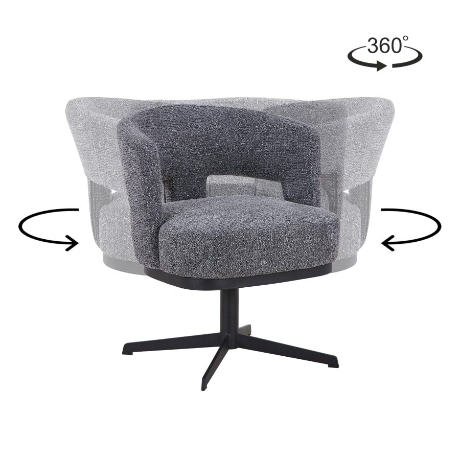 Chaise pivotante en tissu gris anthracite pieds en métal noir