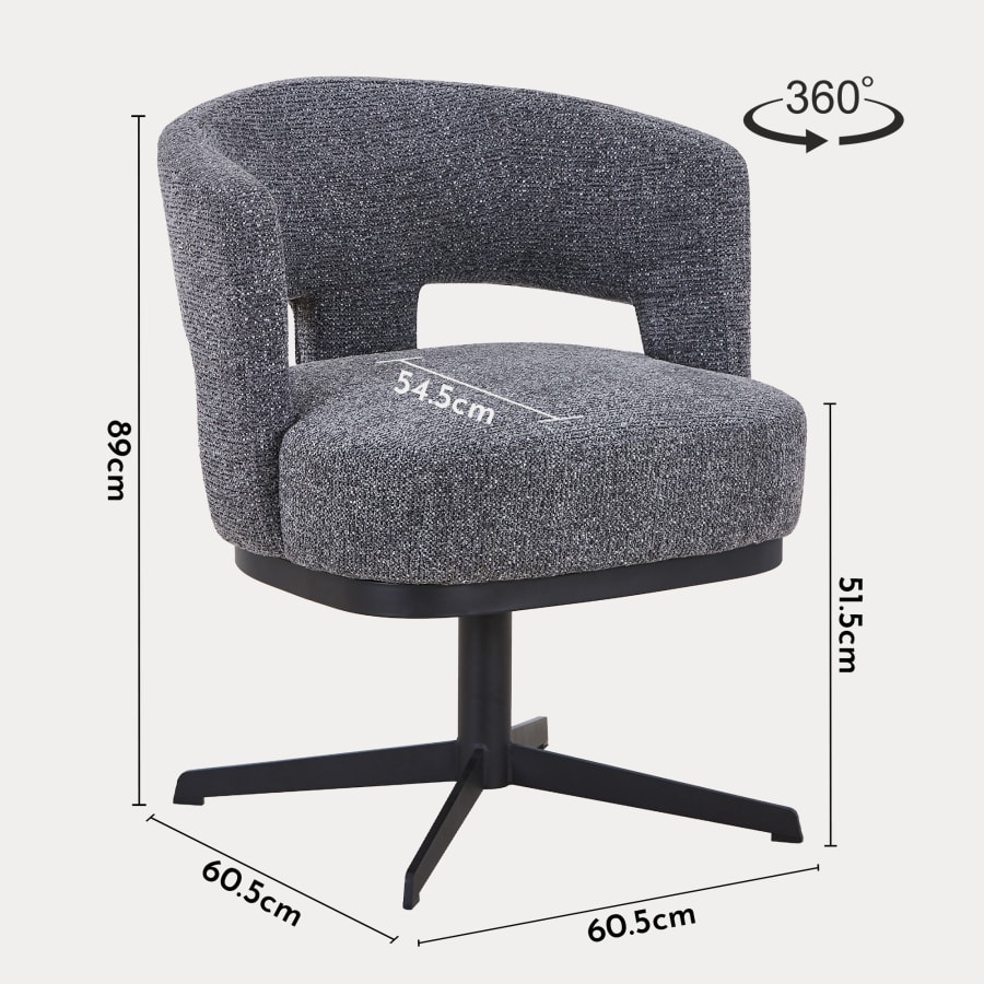 Chaise pivotante en tissu gris anthracite pieds en métal noir