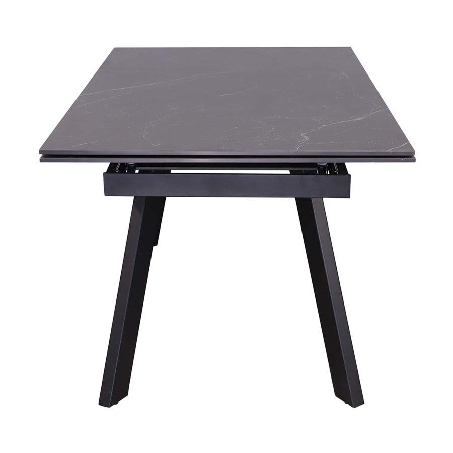 Table extensible en pierre fritt&eacute;e noir pieds en m&eacute;tal noir 160-240 cm