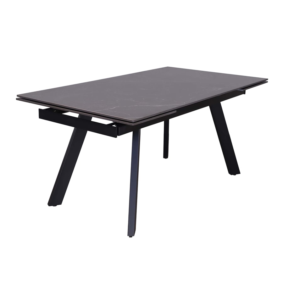 Table extensible en pierre fritt&eacute;e noir pieds en m&eacute;tal noir 160-240 cm
