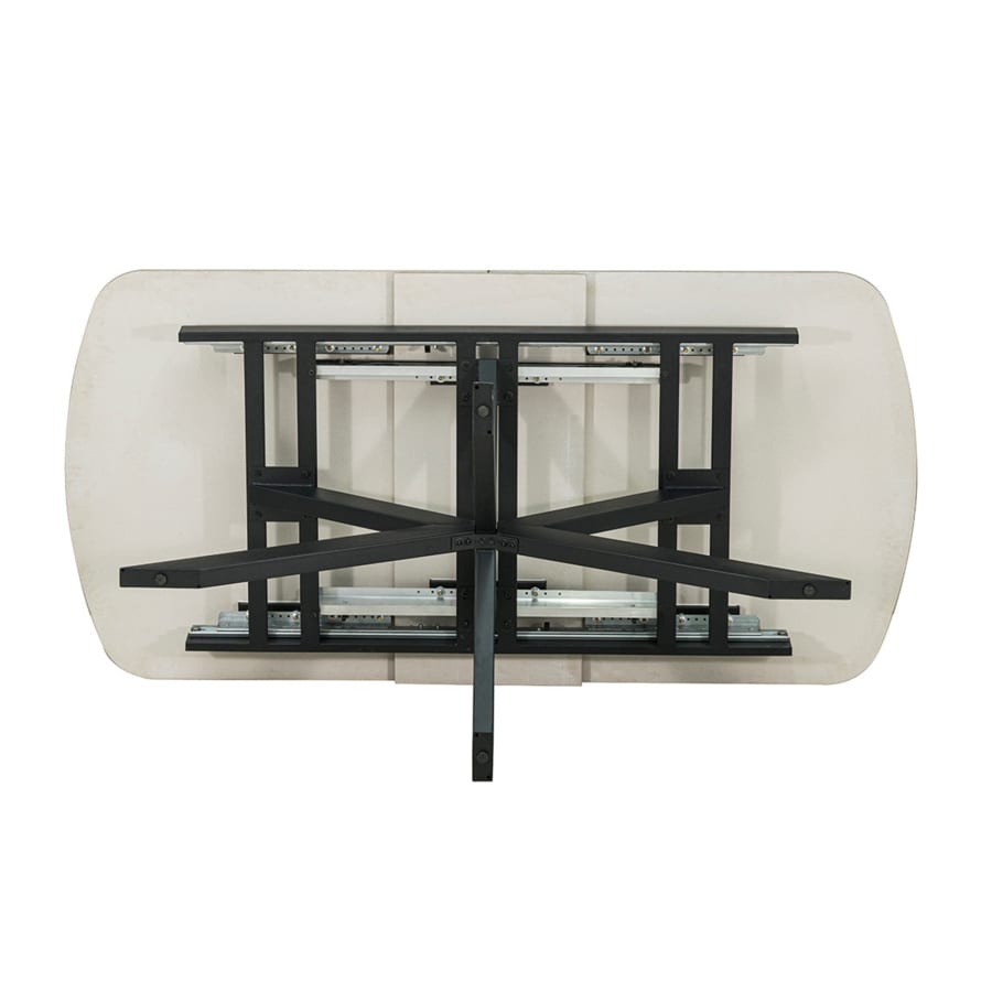 Table extensible rectangulaire en pierre fritt&eacute;e beige pieds en m&eacute;tal noir 180-220 cm