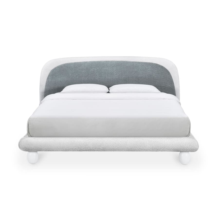 Lit double effet peau de mouton blanc et gris 160x200 cm