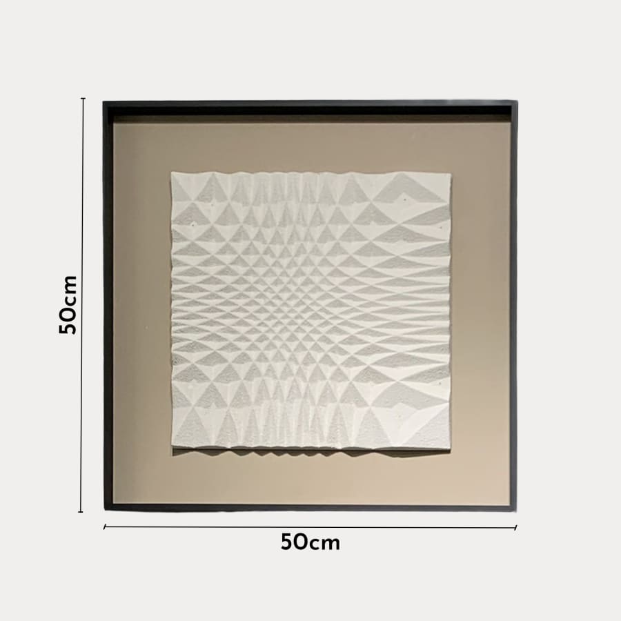 Tableau peinture &agrave; l'huile relief carr&eacute; cadre aluminium noir - 50x50 cm