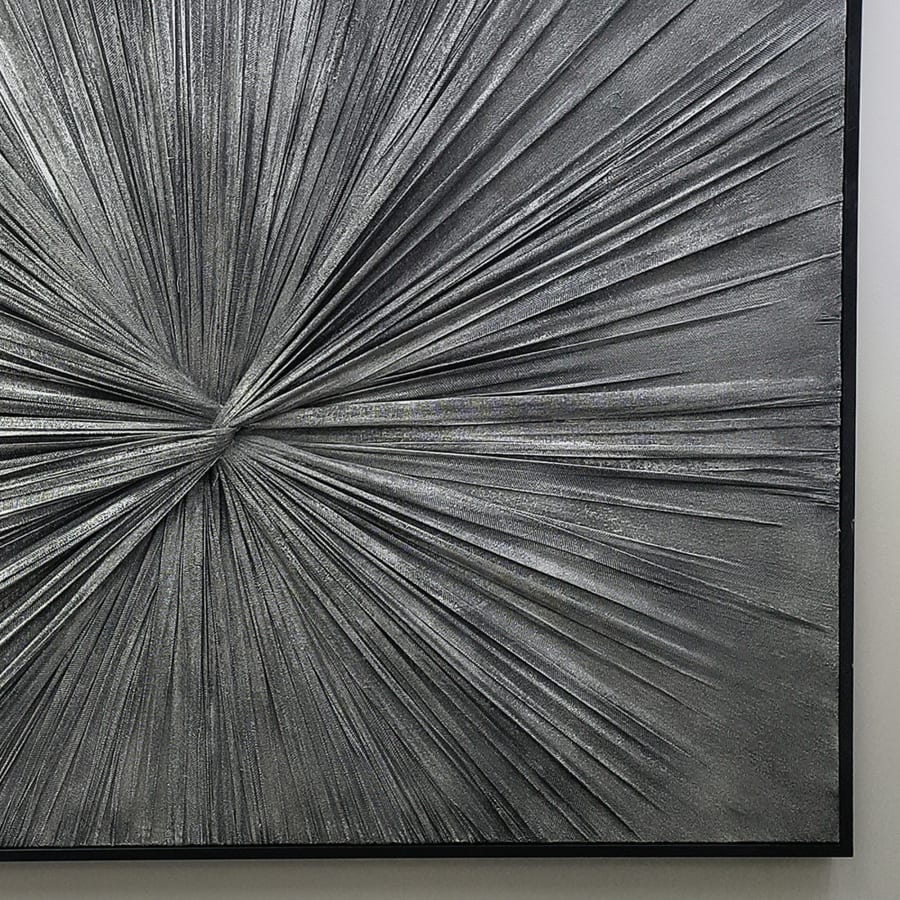 Tableau &agrave; drap&eacute;s en relief en tissu gris cadre en bois noir - 80x120 cm