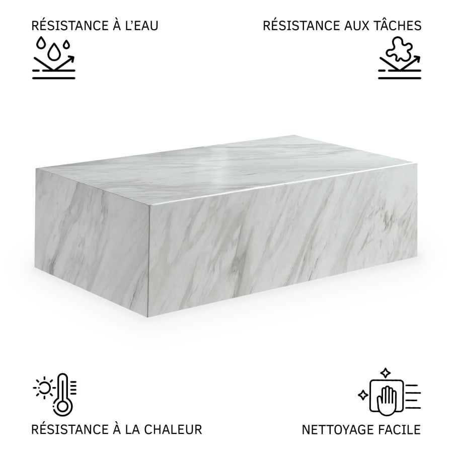 Table basse rectangulaire marbre d'ing&eacute;nierie blanc