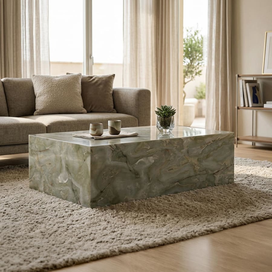 Table basse rectangulaire en marbre d'ing&eacute;nierie vert