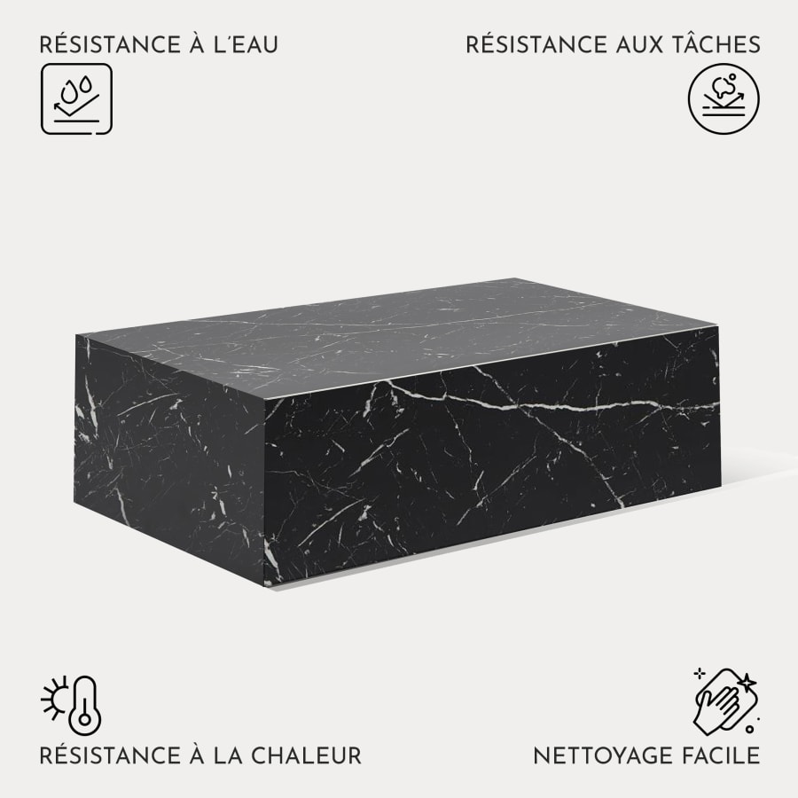 Table basse rectangulaire effet marbre noir