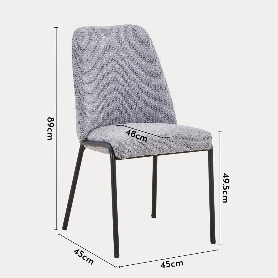 Lot de 2 chaises en tissu bouclette gris pieds en métal noir