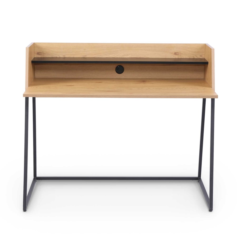 Bureau compact avec étagère en bois et métal