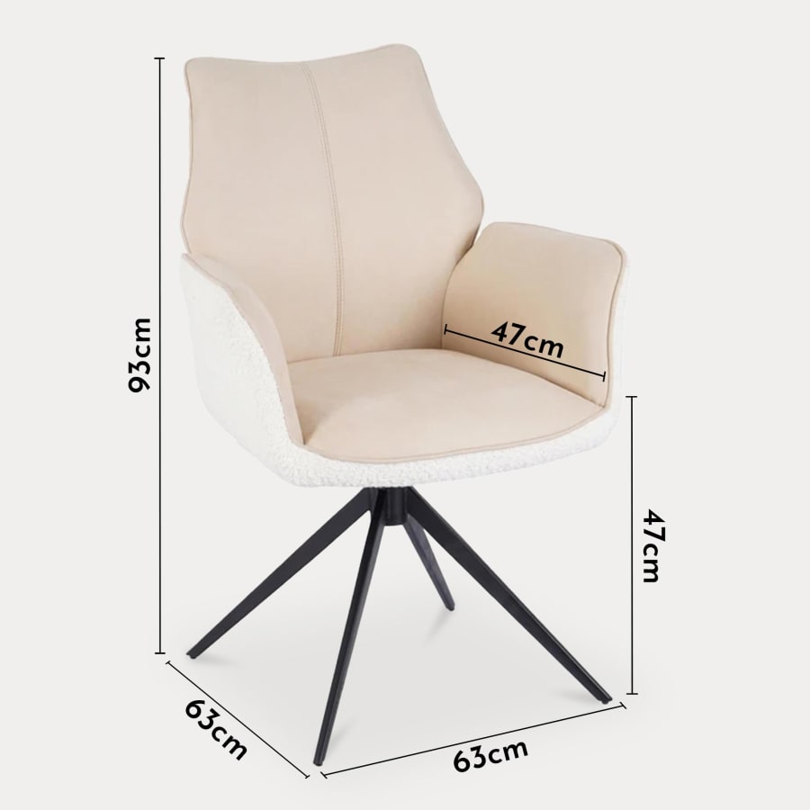 Chaise pivotante bi-mati&egrave;re effet peau de mouton et velours beige