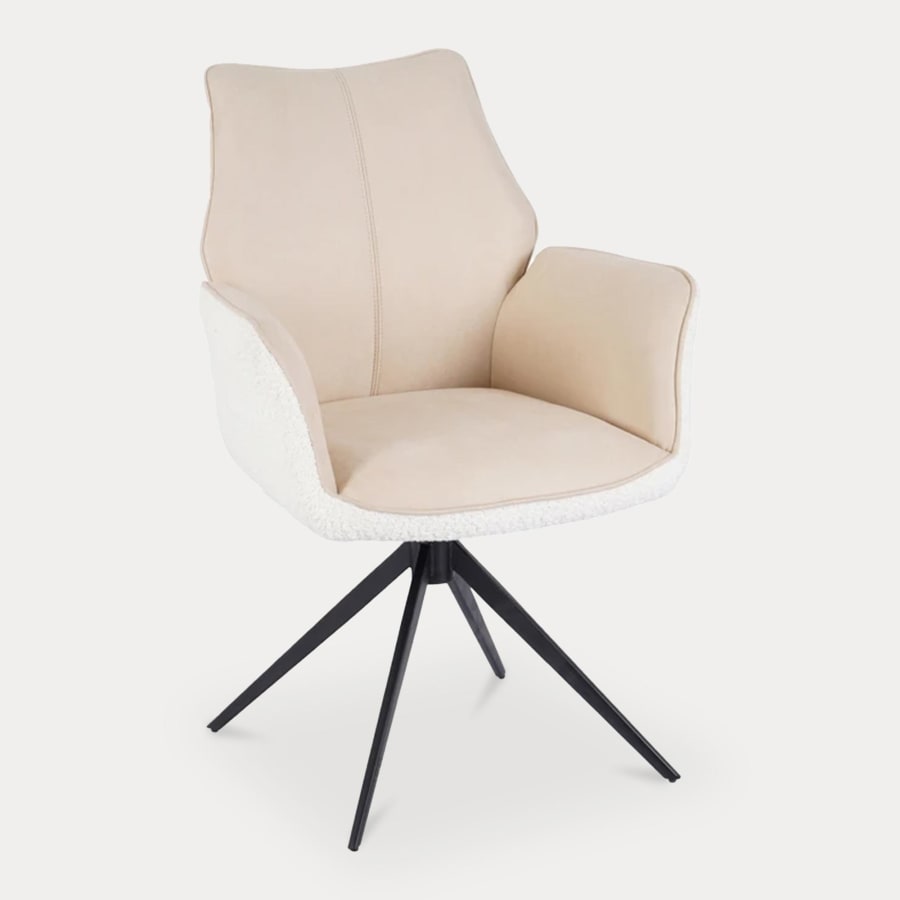 Chaise pivotante bi-mati&egrave;re effet peau de mouton et velours beige