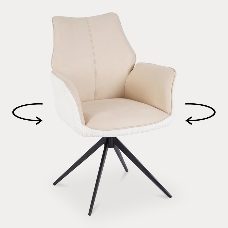 Chaise pivotante bi-mati&egrave;re effet peau de mouton et velours beige