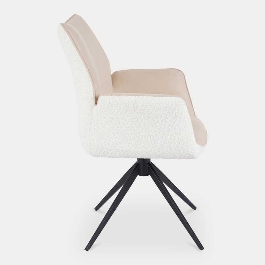 Chaise pivotante bi-mati&egrave;re effet peau de mouton et velours beige