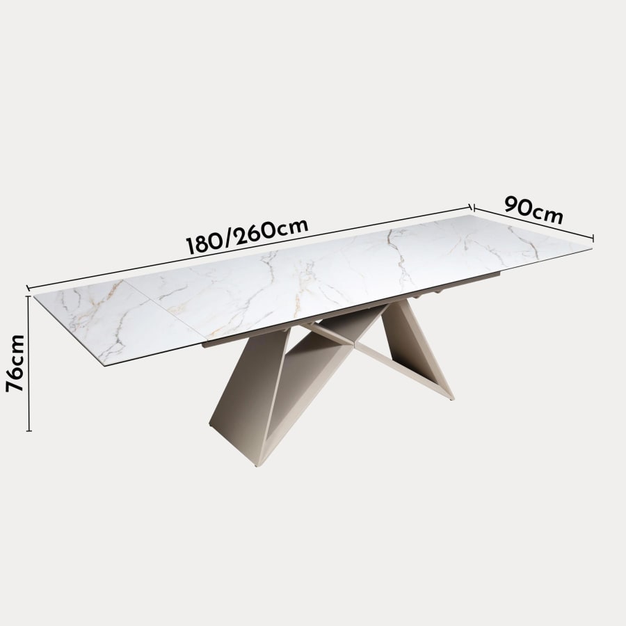 Table à manger extensible en céramique effet marbre blanc