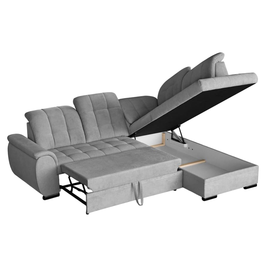 Canapé d'angle convertible avec coffre en tissu gris clair - Angle droit