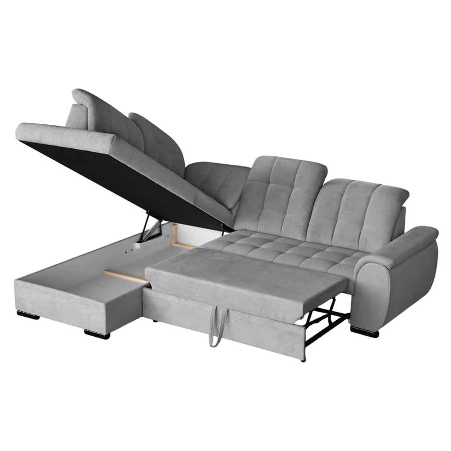 Canapé d'angle convertible avec coffre en tissu gris clair - Angle gauche