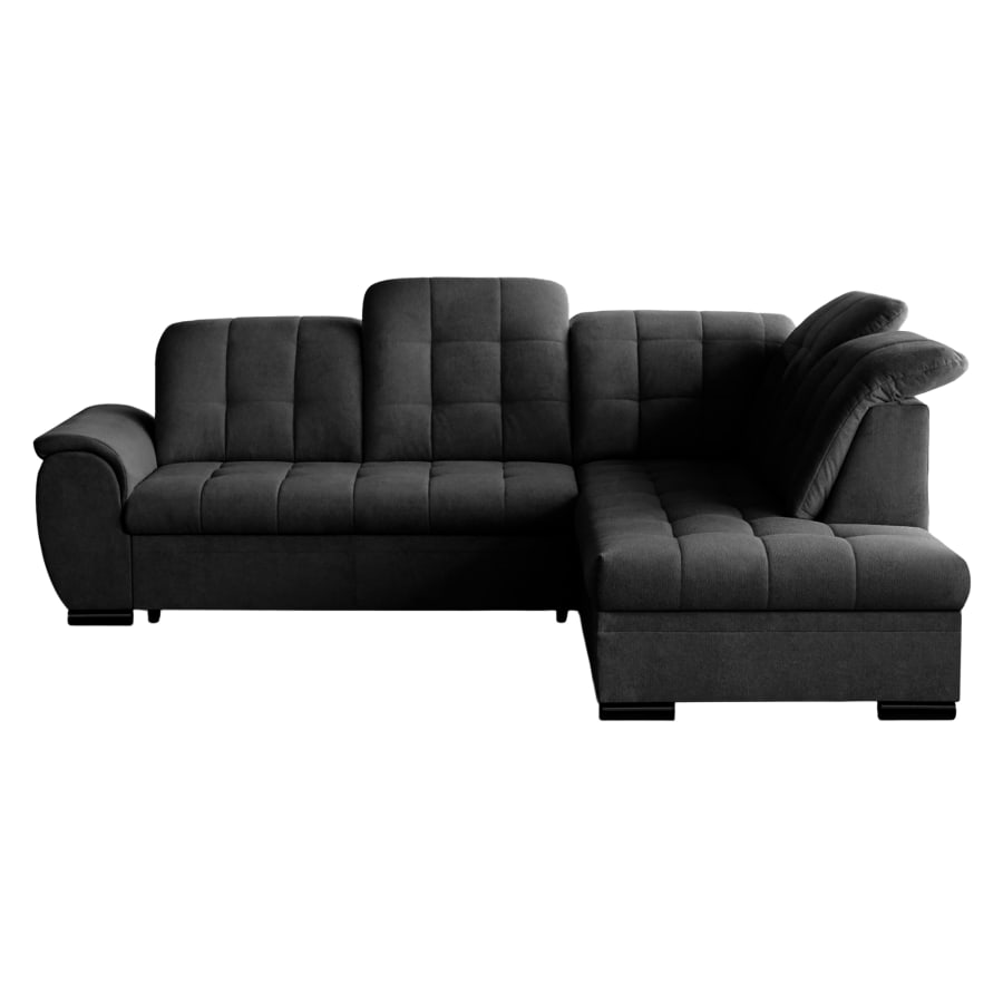 Canapé d'angle convertible avec coffre en tissu noir - Angle droit
