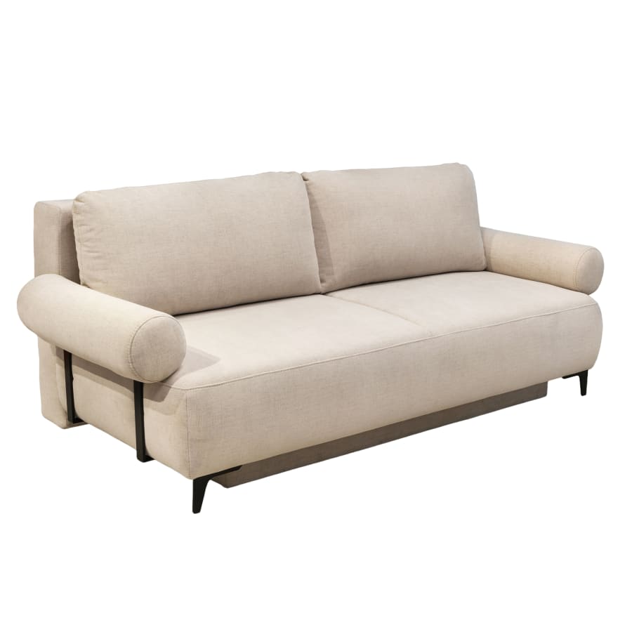 Canap&eacute; 3 places convertible avec coffre en tissu beige