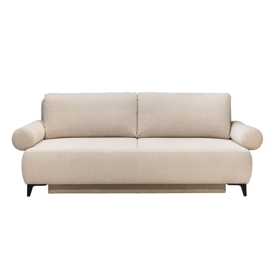 Canap&eacute; 3 places convertible avec coffre en tissu beige