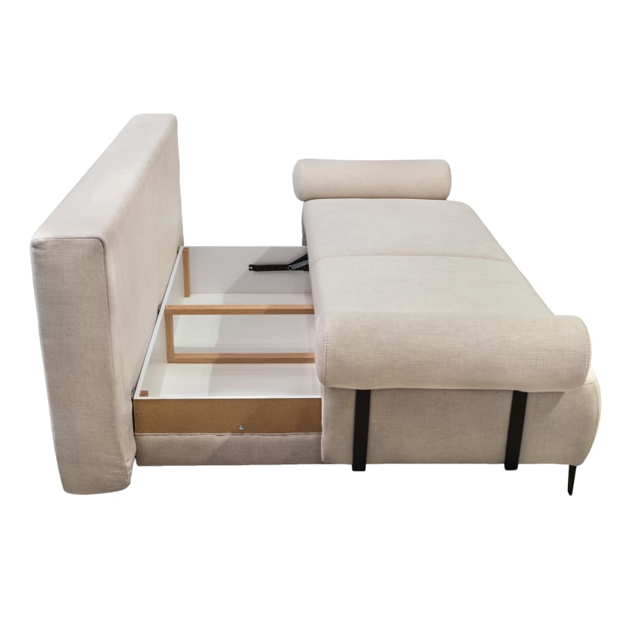 Canap&eacute; 3 places convertible avec coffre en tissu beige