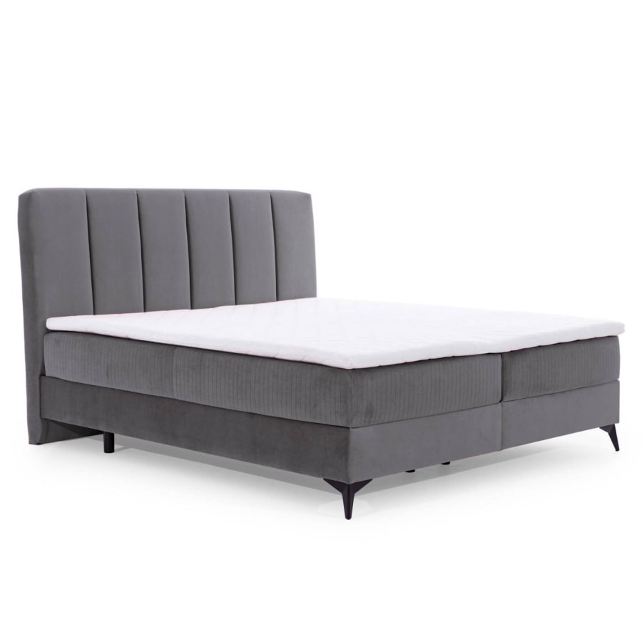 Lit boxspring 140x200 avec coffre de rangement en velours gris JOSIE