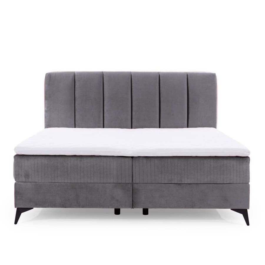 Lit boxspring 140x200 avec coffre de rangement en velours gris JOSIE