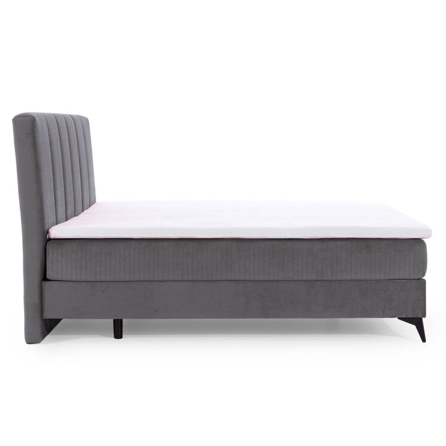 Lit boxspring 140x200 avec coffre de rangement en velours gris JOSIE