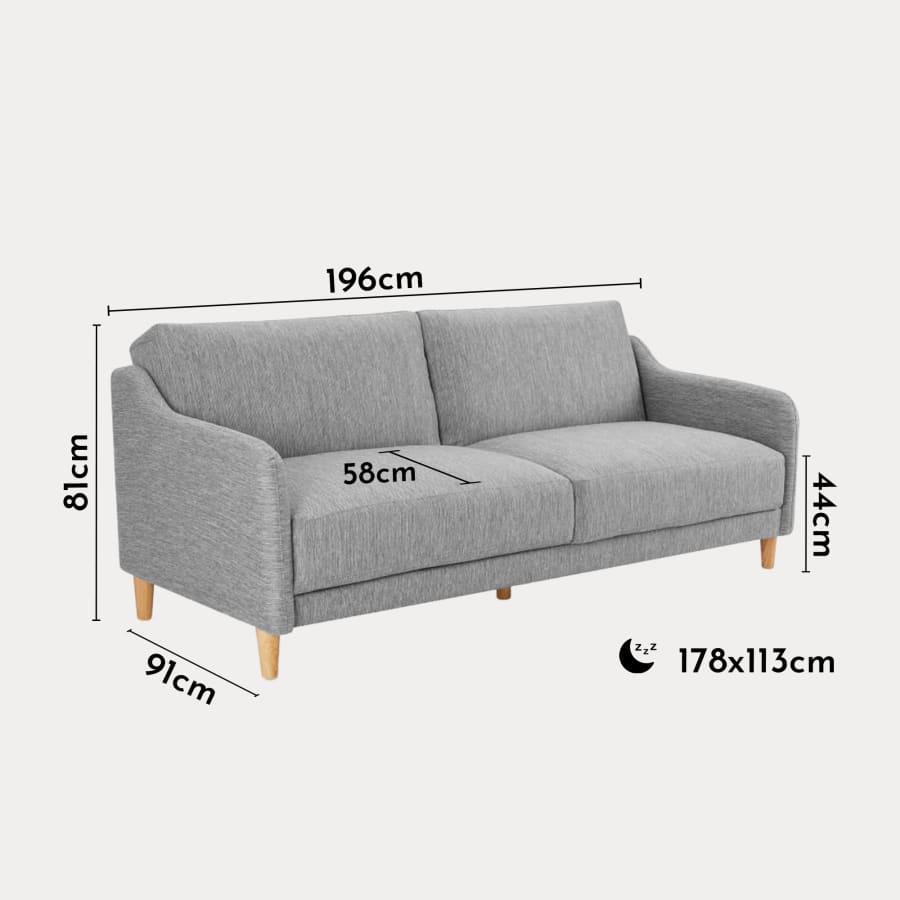Canapé 3 places convertible en tissu gris clair