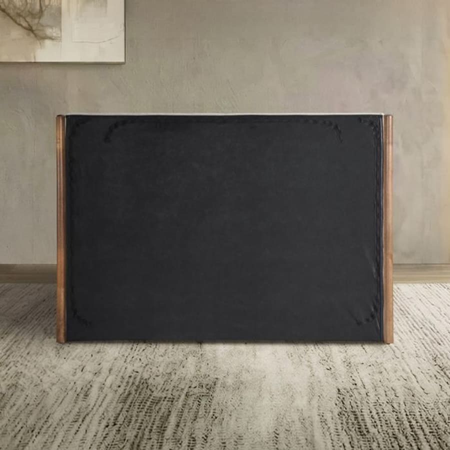 Lit double en tissu beige et bois avec coffre 160x200 cm