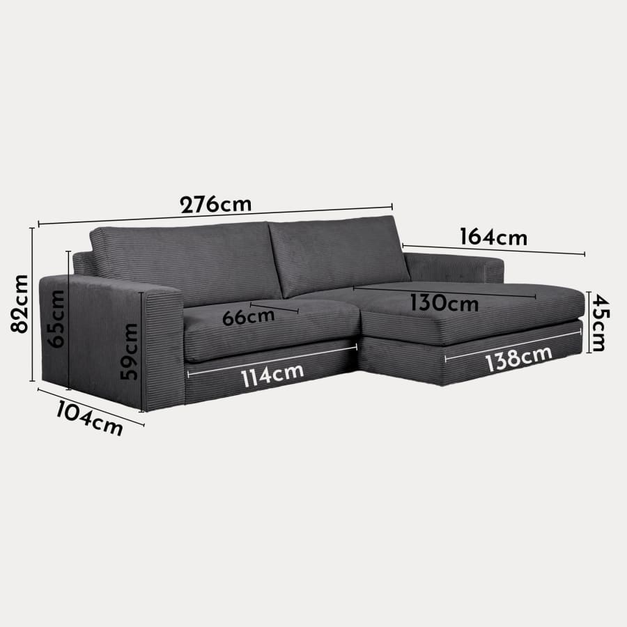 Canap&eacute; d'angle en velours c&ocirc;tel&eacute; gris fonc&eacute; - Angle droit