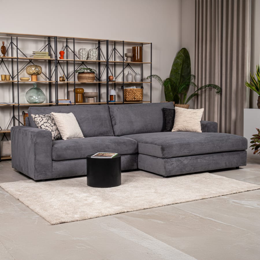 Canap&eacute; d'angle en velours c&ocirc;tel&eacute; gris fonc&eacute; - Angle droit